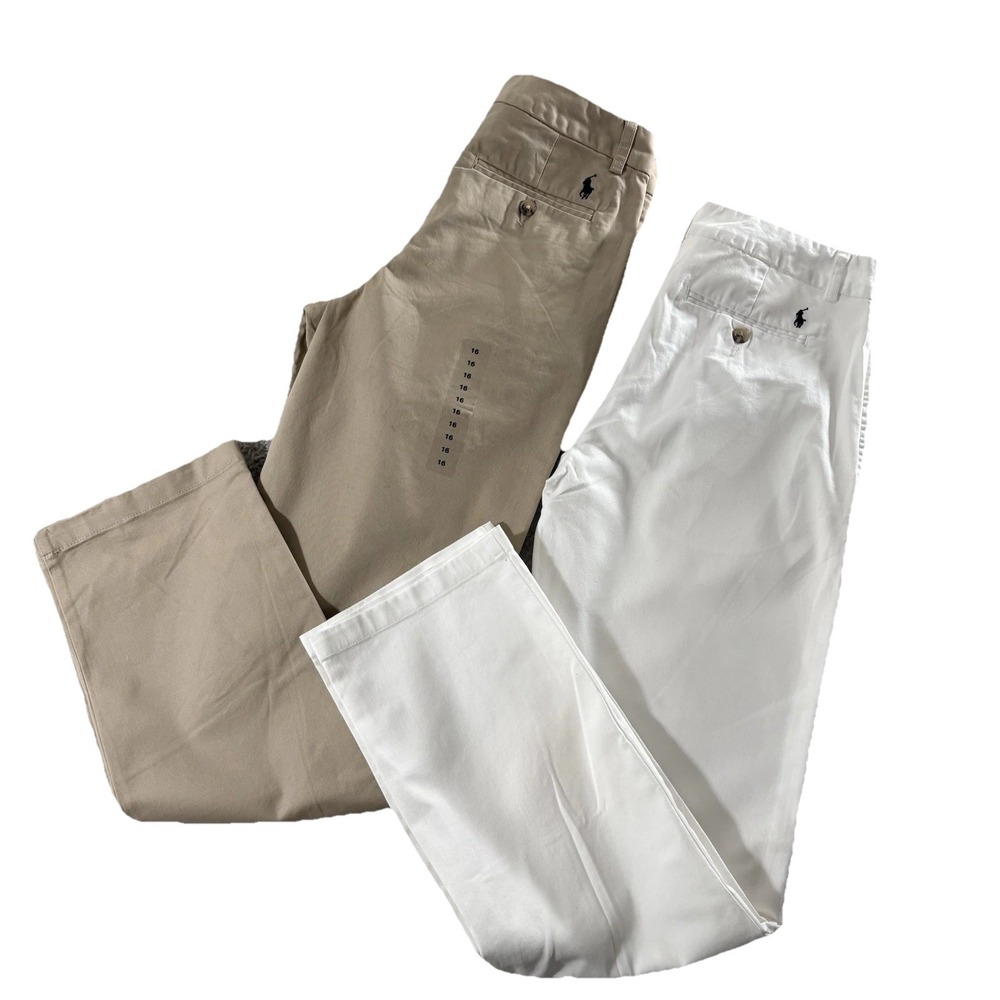 Polo Ralph Lauren Chino Pants Lot 2 Youth‎ Size 16 Khaki White Preppy Uniform